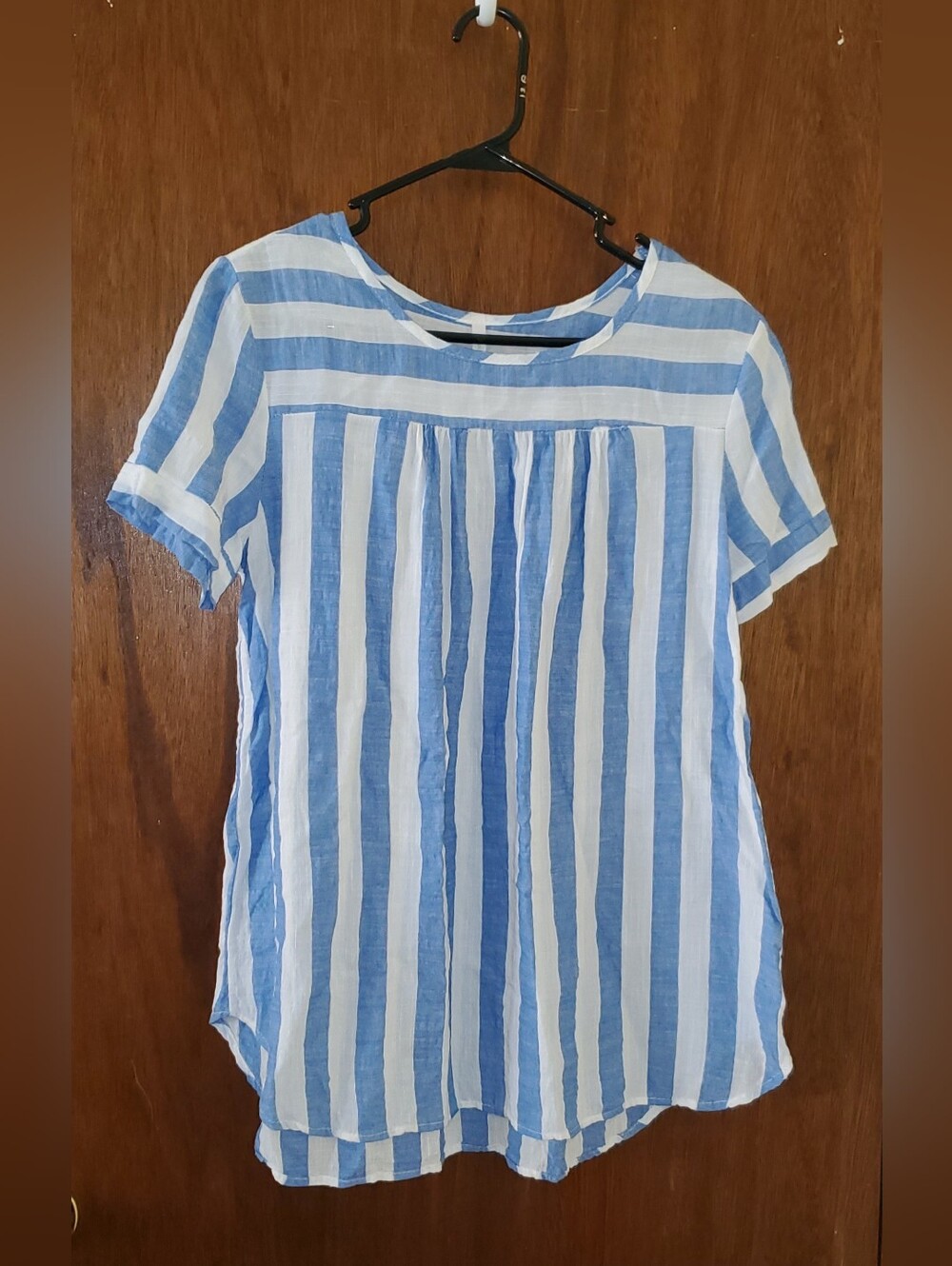 Blue & White Striped Short-Sleeve Blouse - Casual Everyday Top